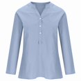 thumbnail image 3 of Womens Cotton Linen Tops V-Neck Half Sleeve Solid Casual Button down Shirts Comfy Loose Fit Flowy Tunic Tops Lightweight Summer Blouse, 3 of 3