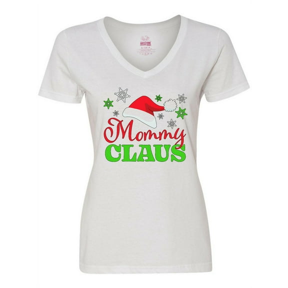 Inktastic Mommy Claus with Christmas Santa Hat and Snowflakes Women's V-Neck T-Shirt