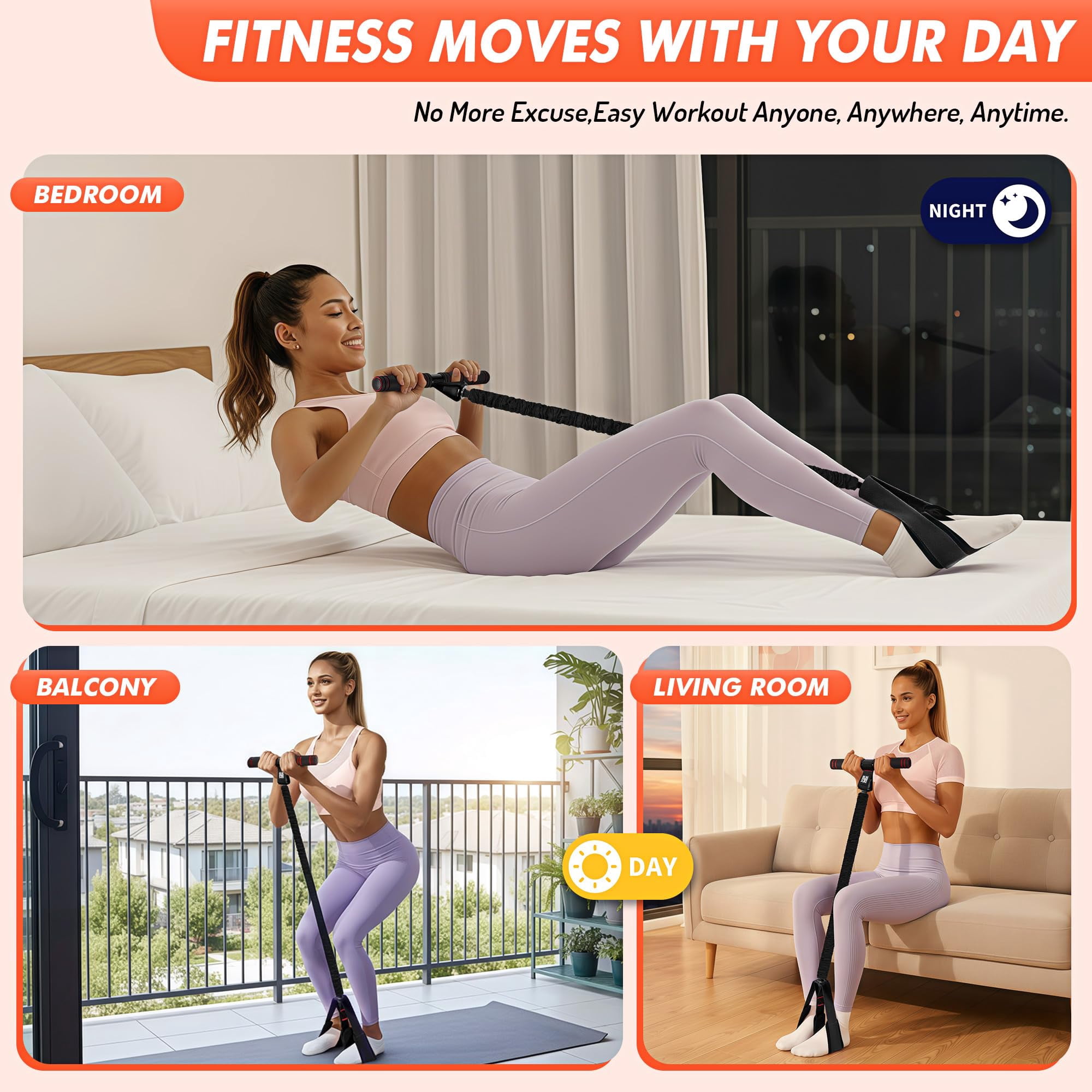 Pedal Resistance Band with Handle | Upgraded 55LBS Exercise Resistance Bands for Core, Abs, Legs, Glutes, Arms, Strength, Physical Therapy, Pilates, Sit Up Workout Equipment for Women Home Gym