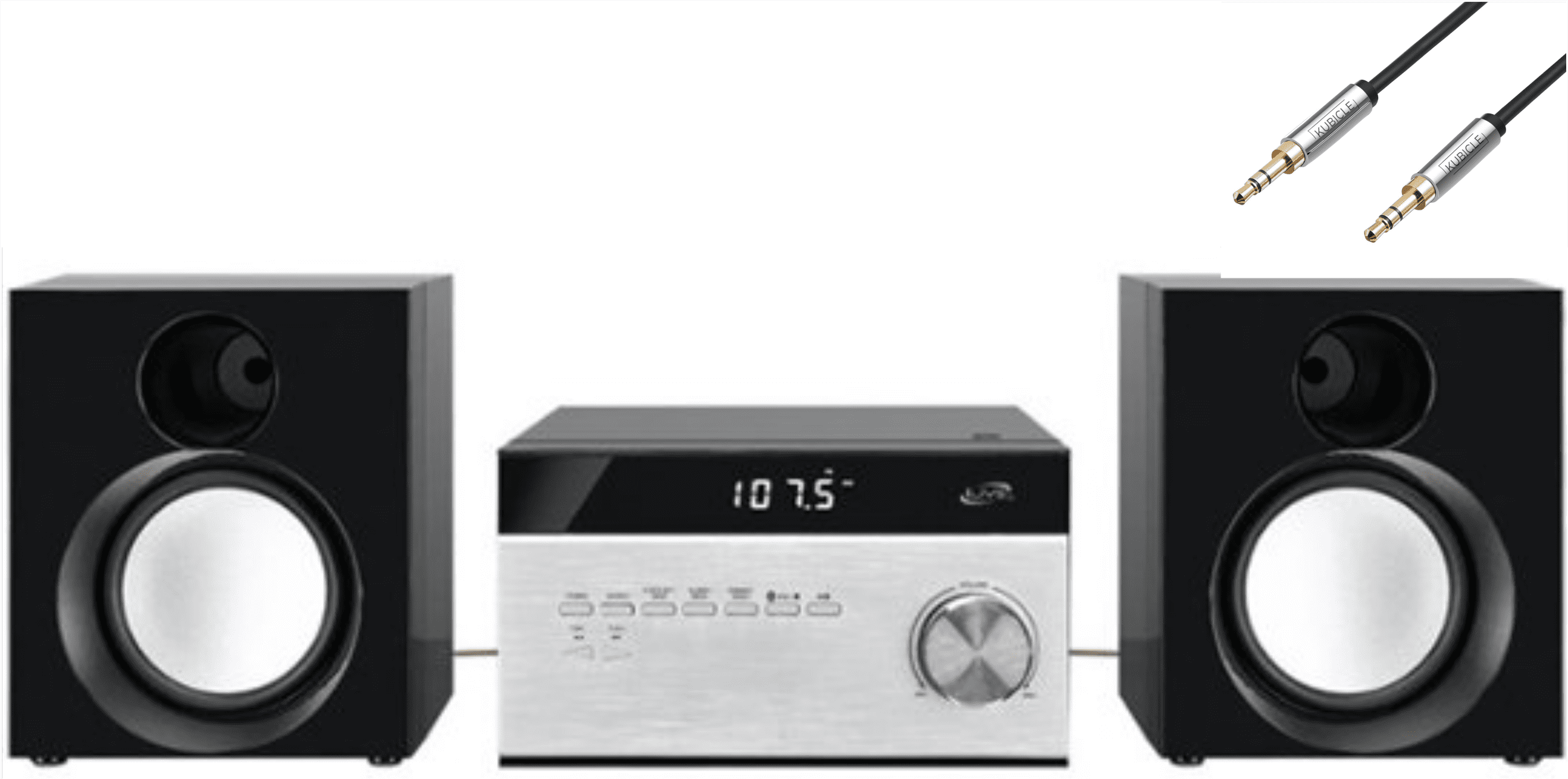 iLive Desktop Hi-Fi Home Audio Cd Player & Digital AM/FM Radio Stereo Sound System Plus 6ft Kubicle Aux Cable Bundle
