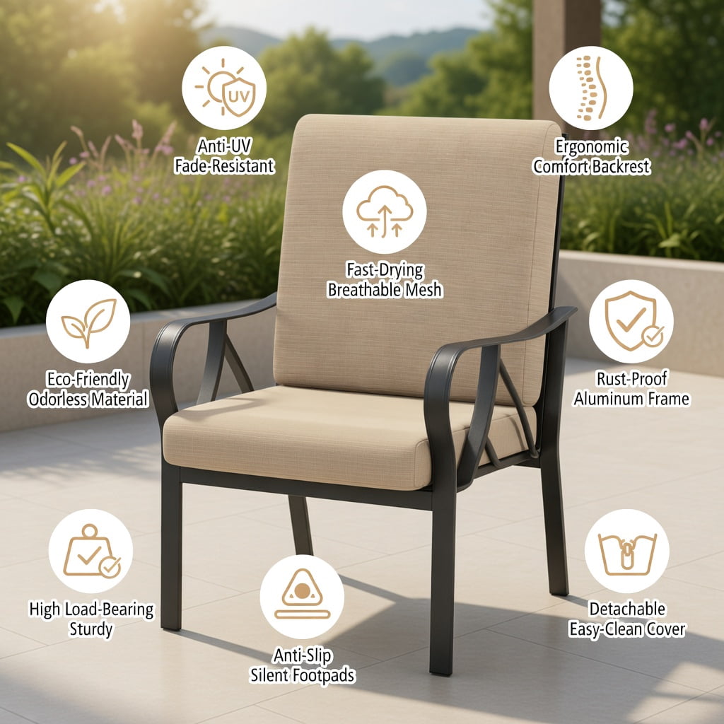 Hommoo Patio Glider Rocking Chair with Thick Padded Cushion, Curved Armrests & Sturdy Metal Frame, Outdoor Relaxation Seating for Deck, Porch or Garden, Black