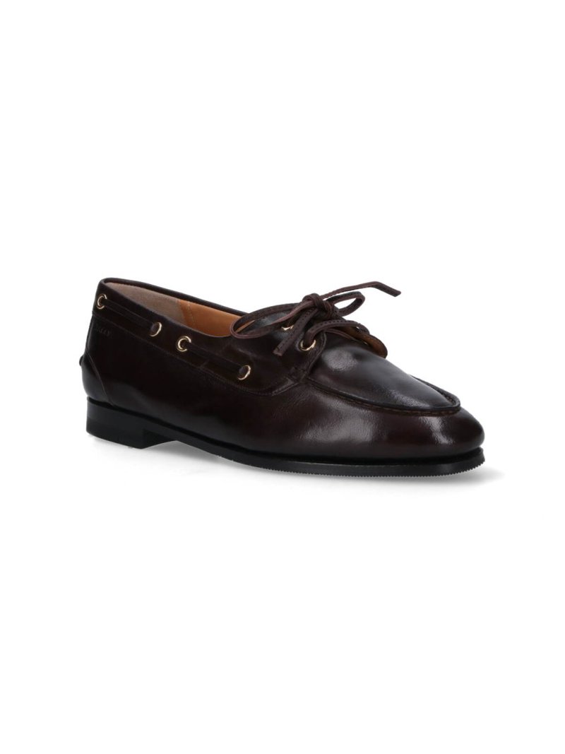 Bally Dark Buffalo Leather Slip-On Loafers Brown (Women display picture 2