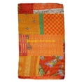 thumbnail image 3 of Indian Handwoven Silk Patola Kantha Quilt ,Traditional Blanket , Premium Silk Sari Kantha Blanket Size (Twin Size - 60" x 90"), 3 of 5