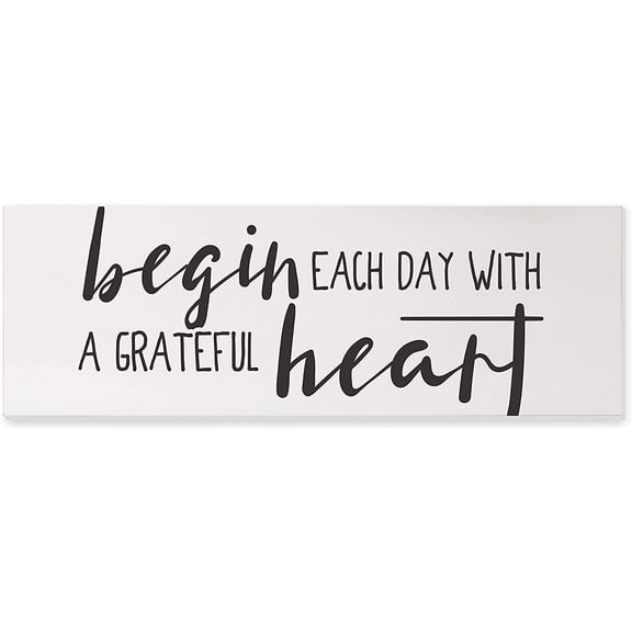 Begin Each Day With A Grateful Heart Rustic Wood Farmhouse Wall Sign 6x18