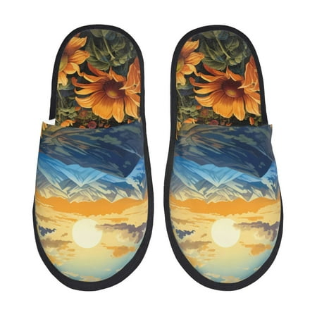 

Rateoe Sunset Sky Sunflower Pattern Fuzzy Slippers Fuzzy Soft House Slippers Plush Furry Warm Cozy Open Toe Fluffy Home Shoes-Medium