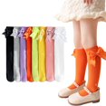 thumbnail image 3 of CBFMeerr 3-12Y Kids Long Stockings Dress Socks Toddler Girls Knee Bowknot High Socks Spring Autumn Cotton Socks 2 Pairs, 3 of 11