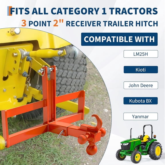 Historyli Heavy Duty 3-Point Quick Hitch Receiver for Tractor Category 1, 10,000 lbs Capacity, Orange