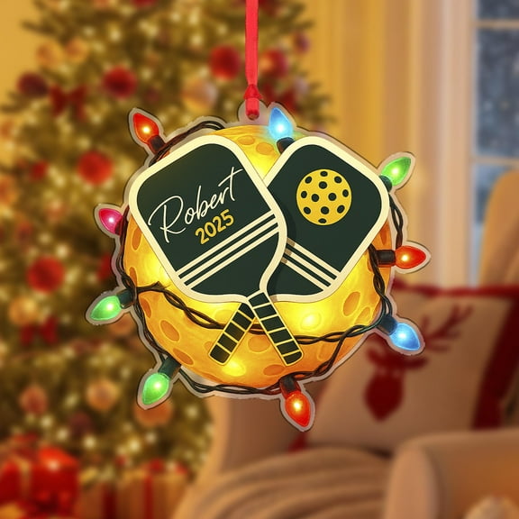 Personalized Pickleball Acrylic Christmas Ornament 2025 with Paddles & Lights Custom Name Player/Coach/Fan Holiday Tree Decor, Court Sport Keepsake