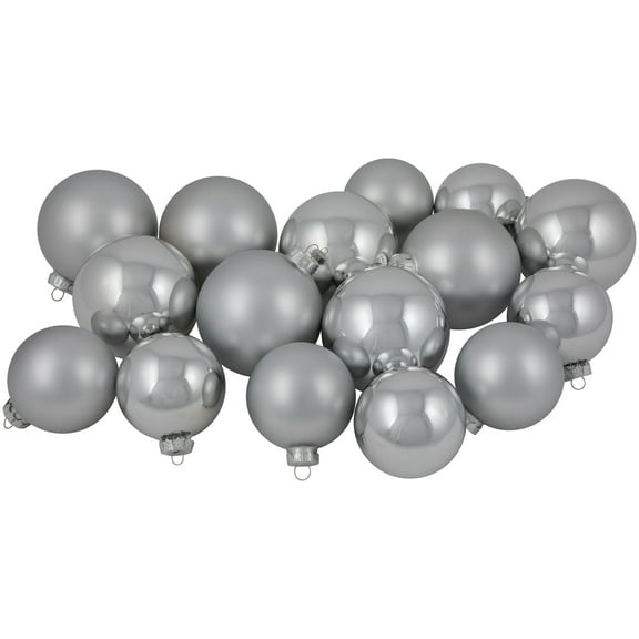 Northlight 2-Finish Christmas Glass Ball Ornaments - 4" & 3.25"- Silver - 72ct
