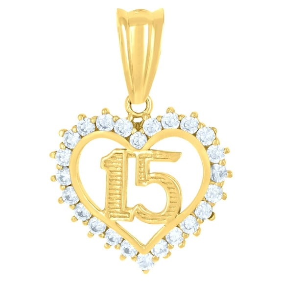 10kt Yellow Gold Womens Cubic-Zirconia Anos 15 Heart Quinceanera Charm Pendant