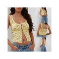 thumbnail image 3 of Yunliwuli Women's Crop Tank Tops Slim Floral Print Square Neck Open Front Tie-Up Backless Sleeveless Shirt for Summer, 3 of 9
