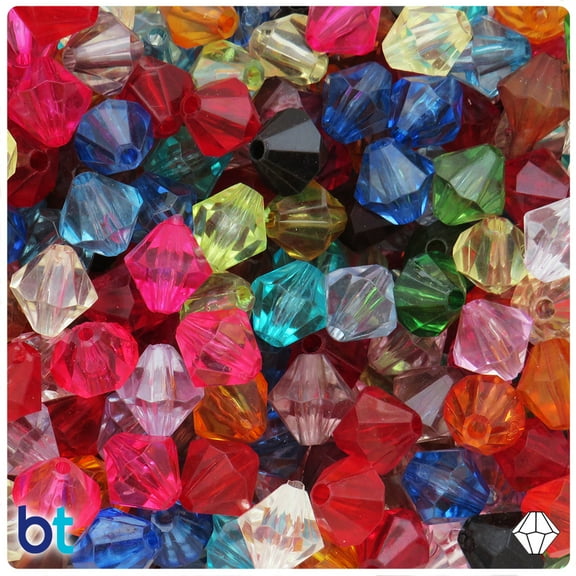 BeadTin Mixed Transparent 12mm Faceted Bicone Plastic Beads (75pcs)