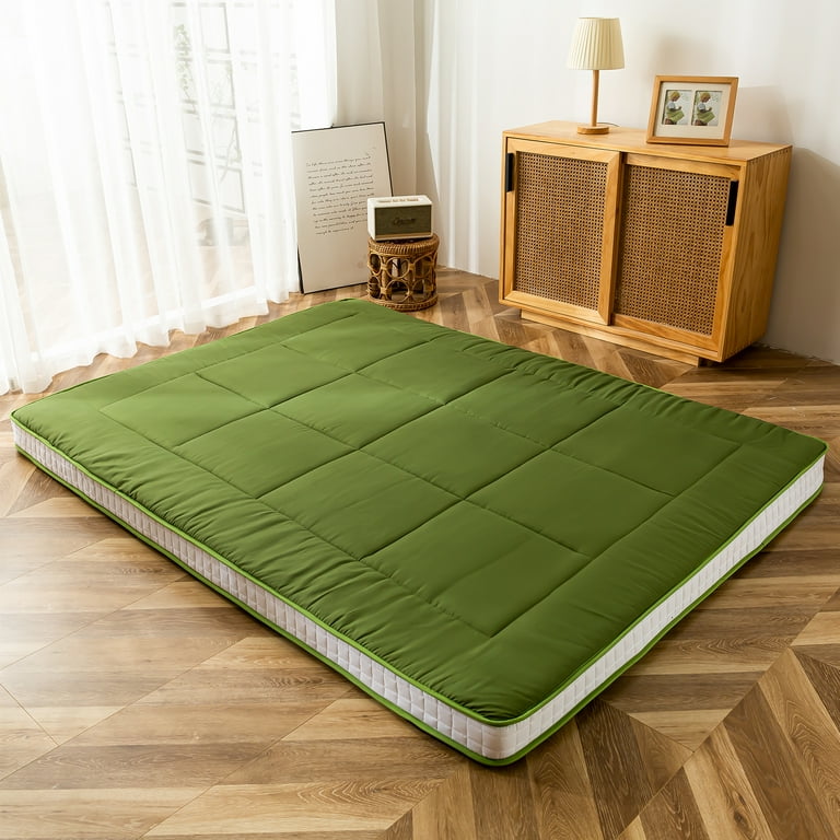 Futon Mattress Padded Japanese Floor Mattress Quilted Bed Mattress Topper Extra Thick Folding Sleeping Pad Green Queen