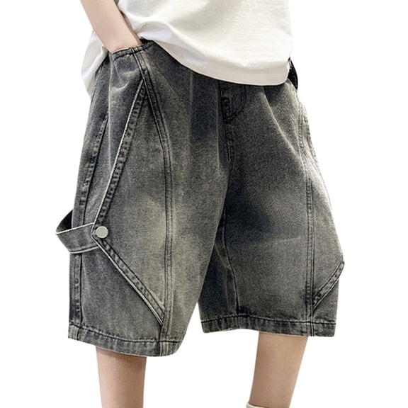UACY Boys Jorts Y2k Baggy Vintage Grunge Jean Shorts Hip Hop Streetwear Denim Shorts Summer Casual Skater Jorts (Grey, 7-8 Years)