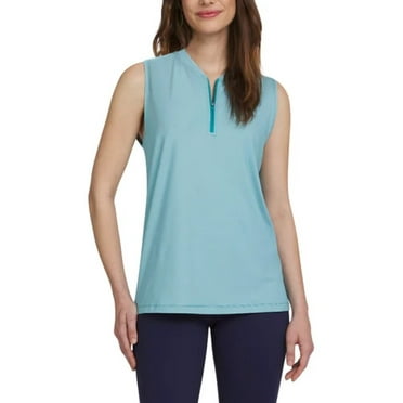 Lands' End Ladies' Size Large (14) Active Quarter Zip Sleeveless Polo, Blue