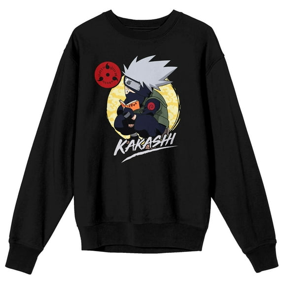 Naruto Kakashi Character Circle Adult Black Crew Neck Long Sleeve Sweatshirt-Medium