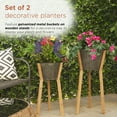 thumbnail image 5 of Alpine Corporation Set of 2 Metal Planters with Drainage Holes Wooden Stands, 5 of 11