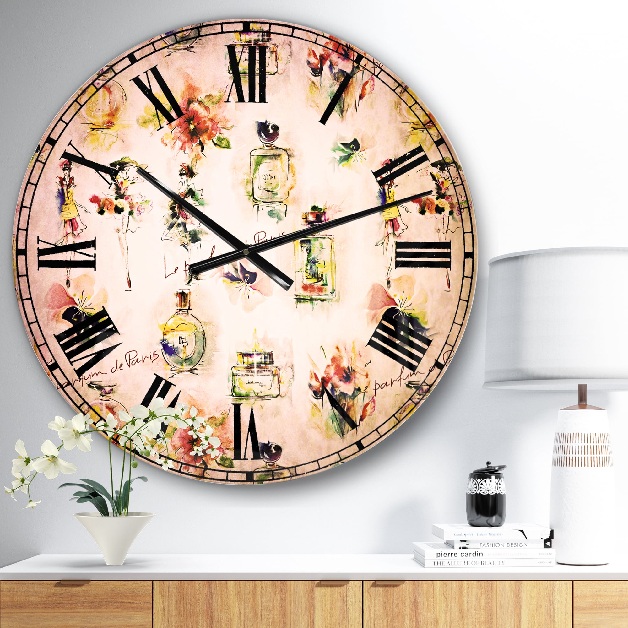 Designart 'Perfume Bottles and Flowers' Glam wall clock