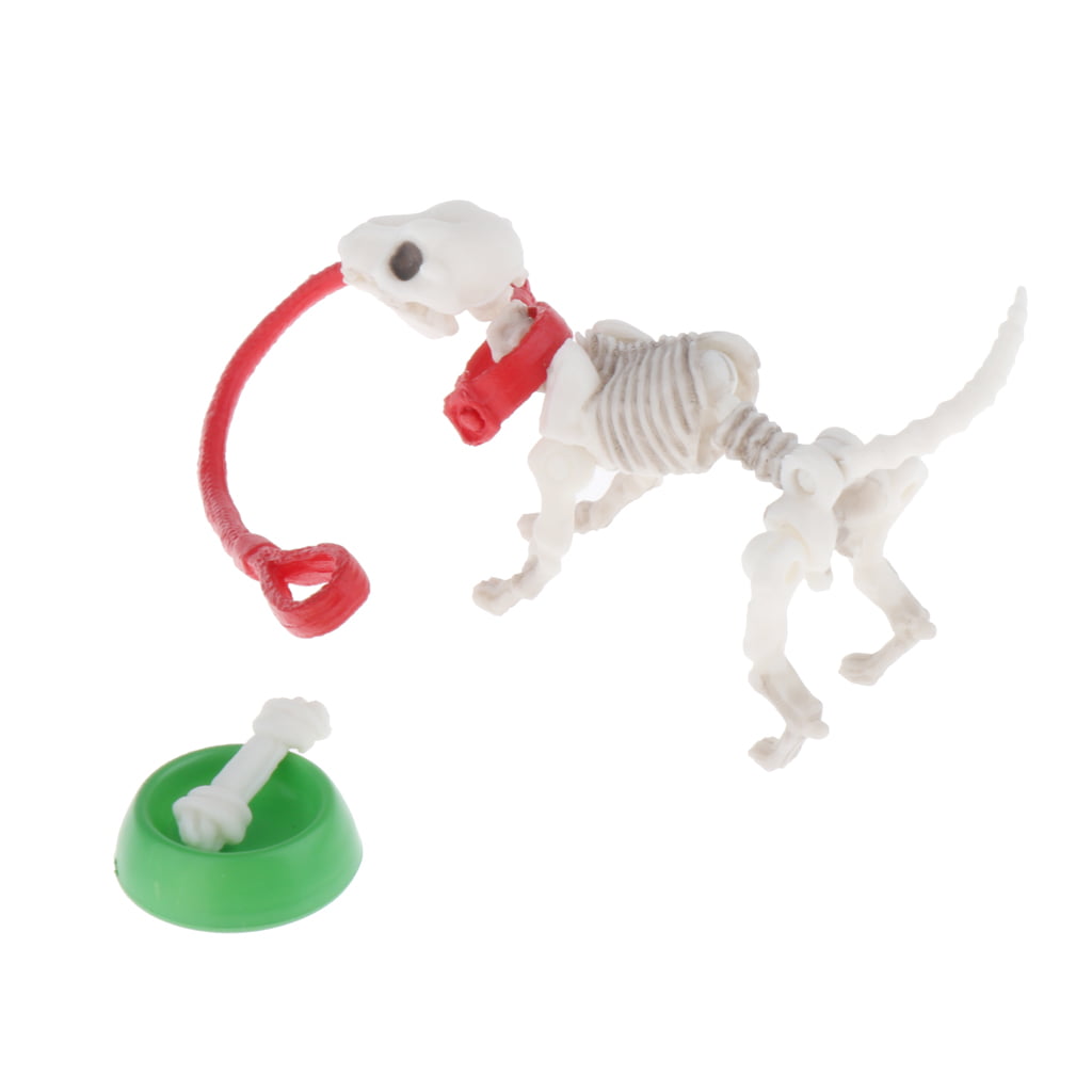 Miniatures Skeleton Figure Dogs Bone in Bowl Set Kids Toys Collections