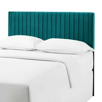 Contemporary Modern Urban Designer Bedroom Full and Queen Size Headbaord, Velvet Fabric, Aqua Blue