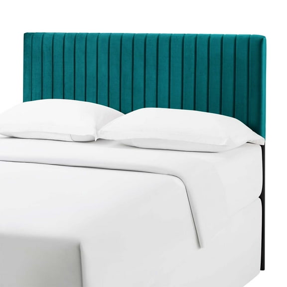 Contemporary Modern Urban Designer Bedroom Full and Queen Size Headbaord, Velvet Fabric, Aqua Blue
