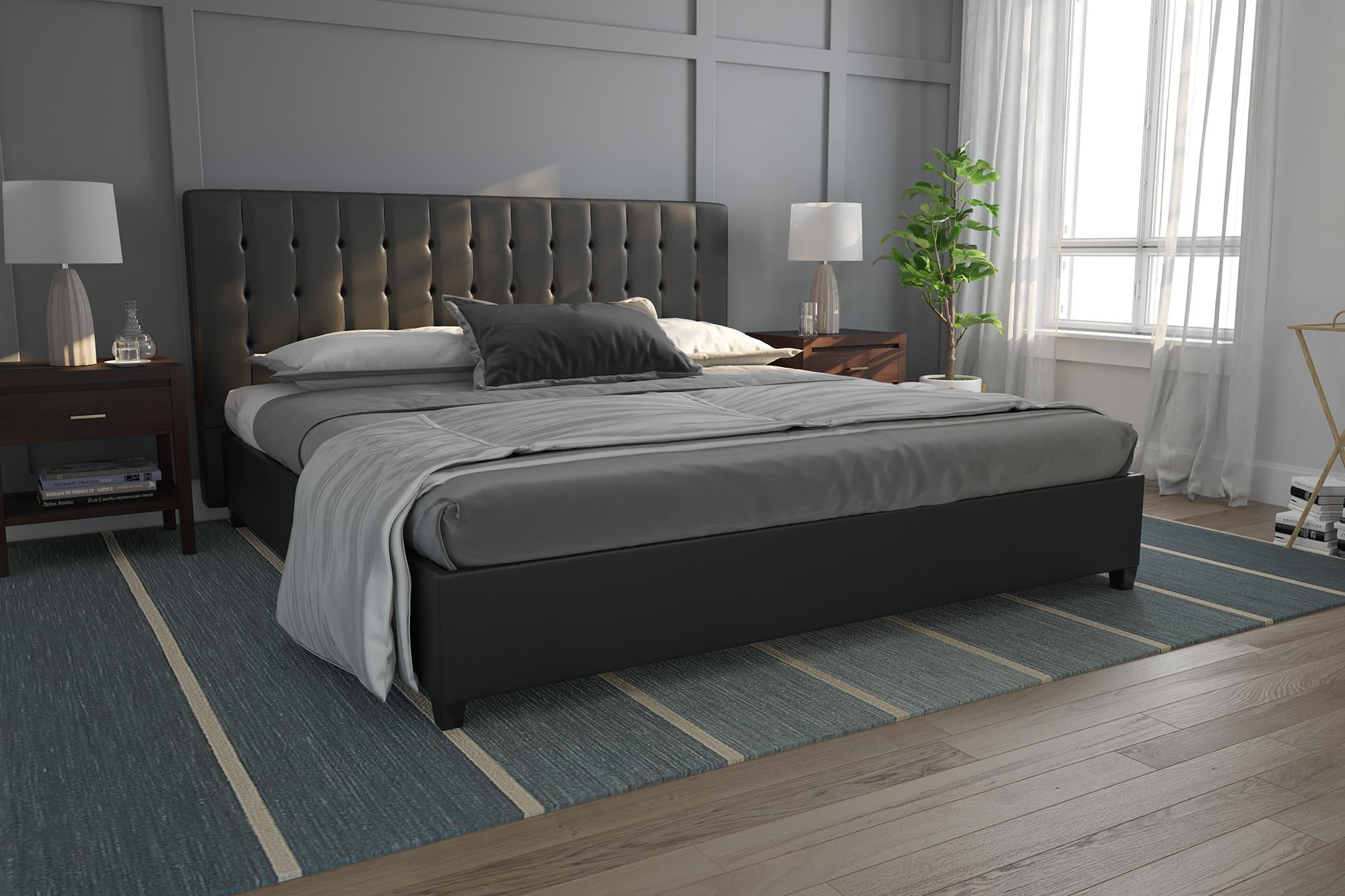 Ember Interiors Upholstered Bed, King, Black Faux Leather