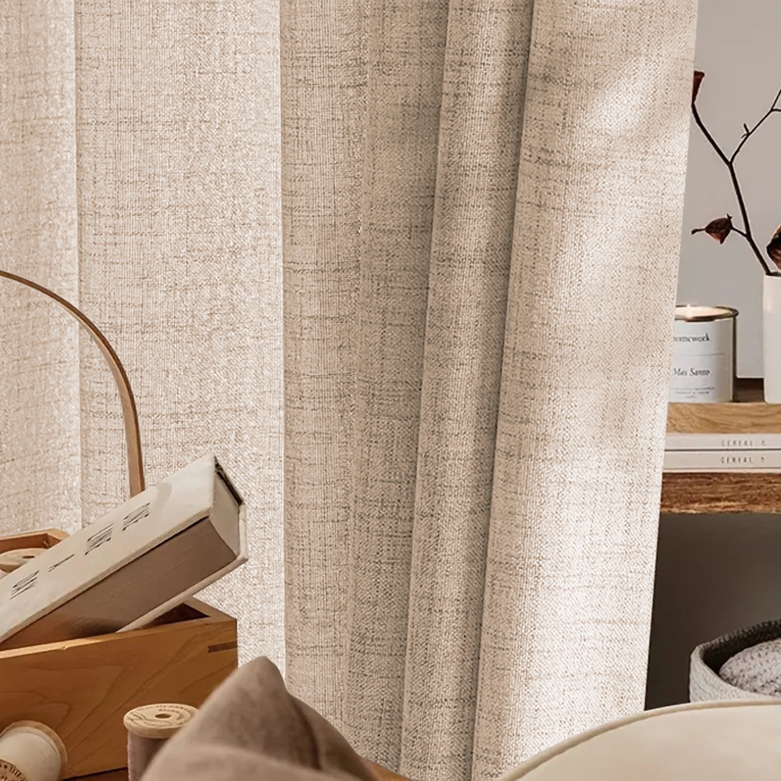 Lapalife Pinch Pleated Sheer Curtains 84 inches Long 2 Panels Set, Linen Pattern Light Filtering Sheer Curtain for Living Room Bedroom with Hooks and Rings, Khaki, 40"x 108"