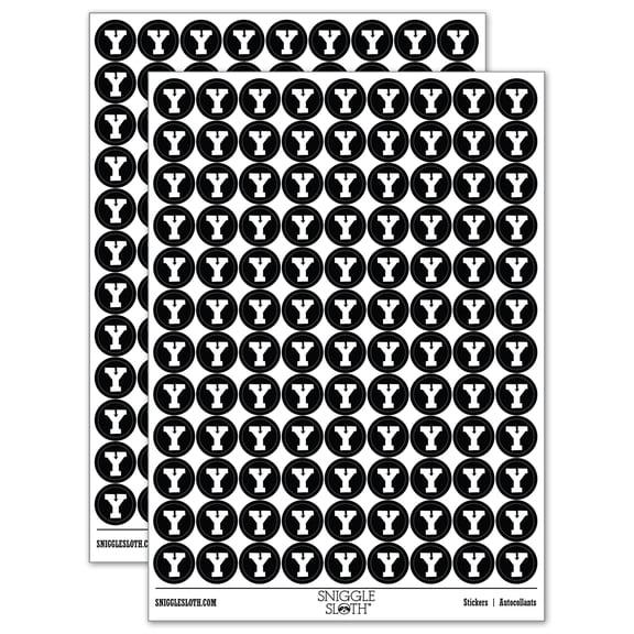 Letter Y Uppercase Fun Bold Font 200+ Round Stickers - Black - Gloss Finish - 0.50" Size