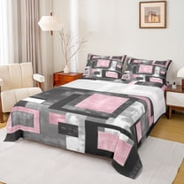 Manfei Pink Square Bed Sheets for Adult, Abstract Ombre King Sheets, Modern Fashion Style Sheet Set, Microfiber Bedroom Decor, 4 Pieces