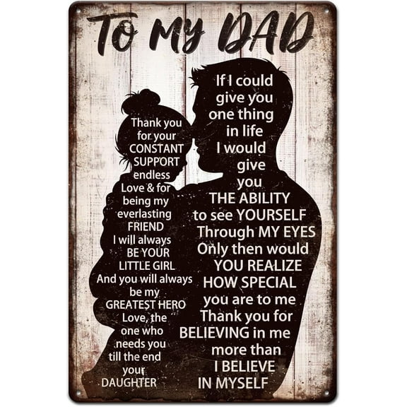 Father and Daughter Poem Metal Tin Sign 8x12in "To My Dad" Vintage Painting Tin Signs Wall Poster Plaque for Living Room Bedroom Hallway Family Room Father's Day Gift Home Decor