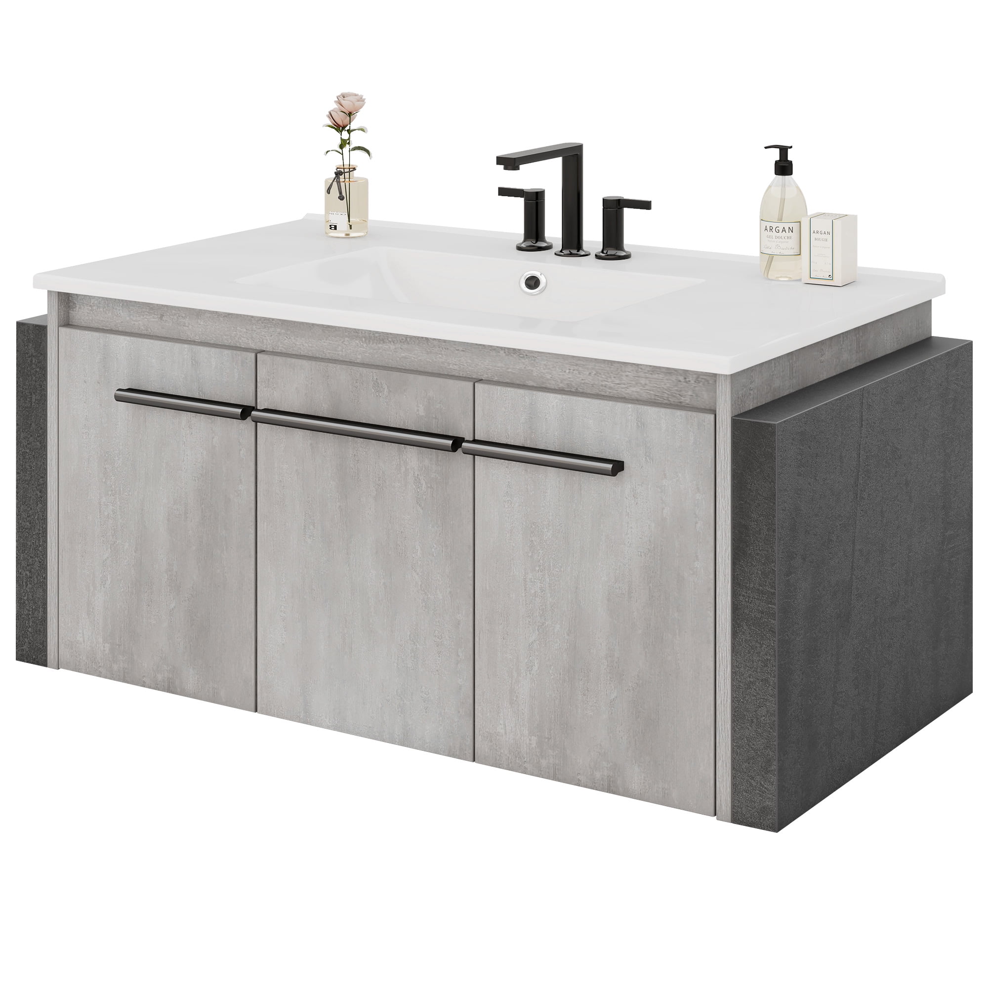 Uforic 36" Inch Wall Mounted Bathroom Vanity with Sink, Modern Floating Bathroom Sink Storge Cabinet , Gray