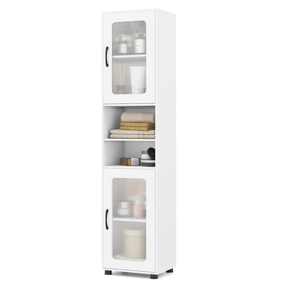 Patiojoy Tall Bathroom Storage Cabinet 67"H Freestanding Storage Organizer with 2 Fluted Doors and Adjustable Shelf White