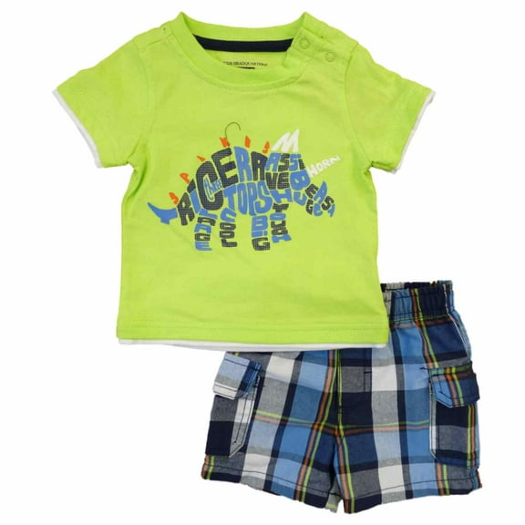 Kids Headquarters Infant Boy Triceratops Word Cloud T-Shirt Plaid Shorts Set 12m