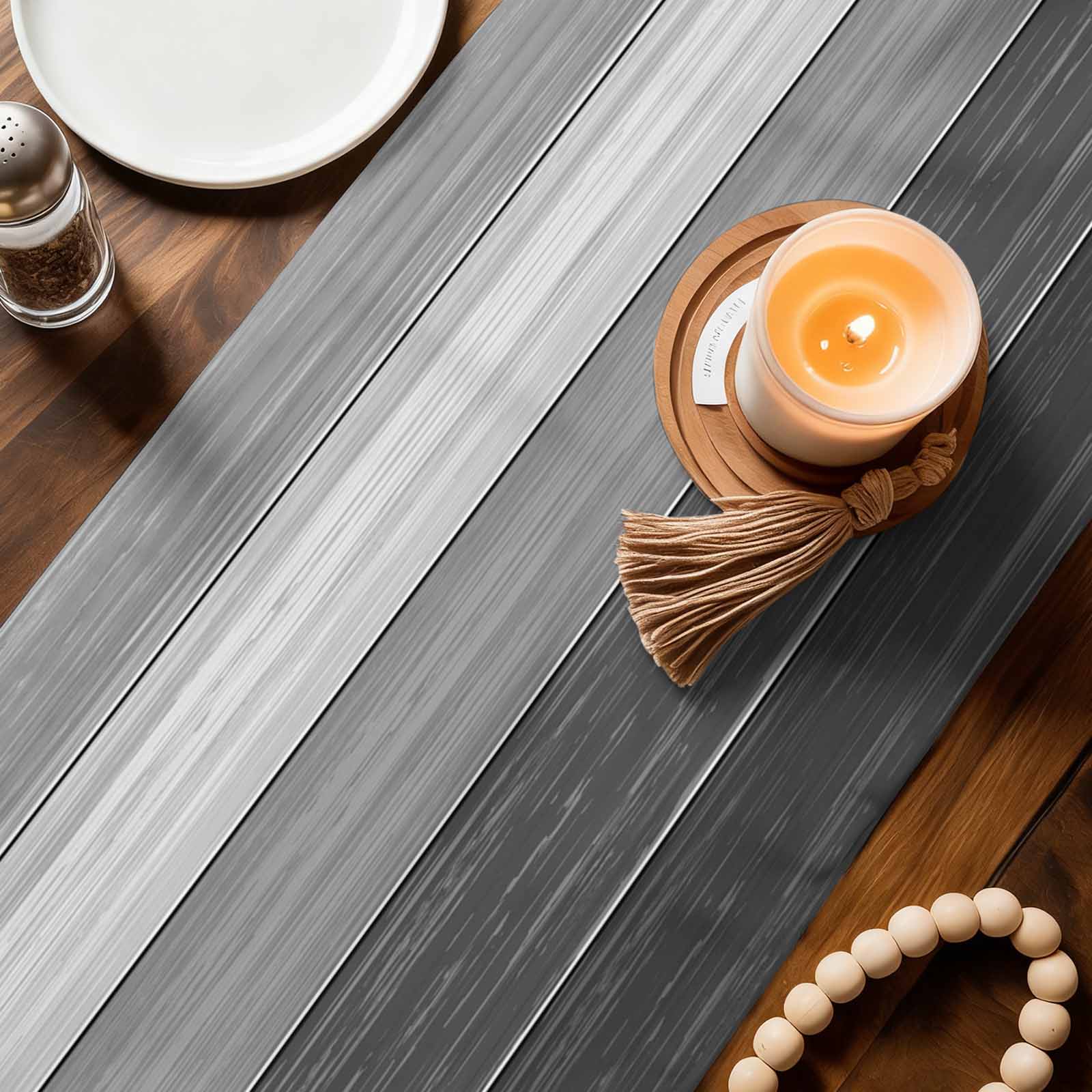 Grey Ombre Table Runner 72 Inches, Farmhouse Vintage Wooden Grain Texture Bed Runner Dresser Scarves Tabletop for Indoor Outdoor Parties/Ceremony/Banquet, 18" x 72"