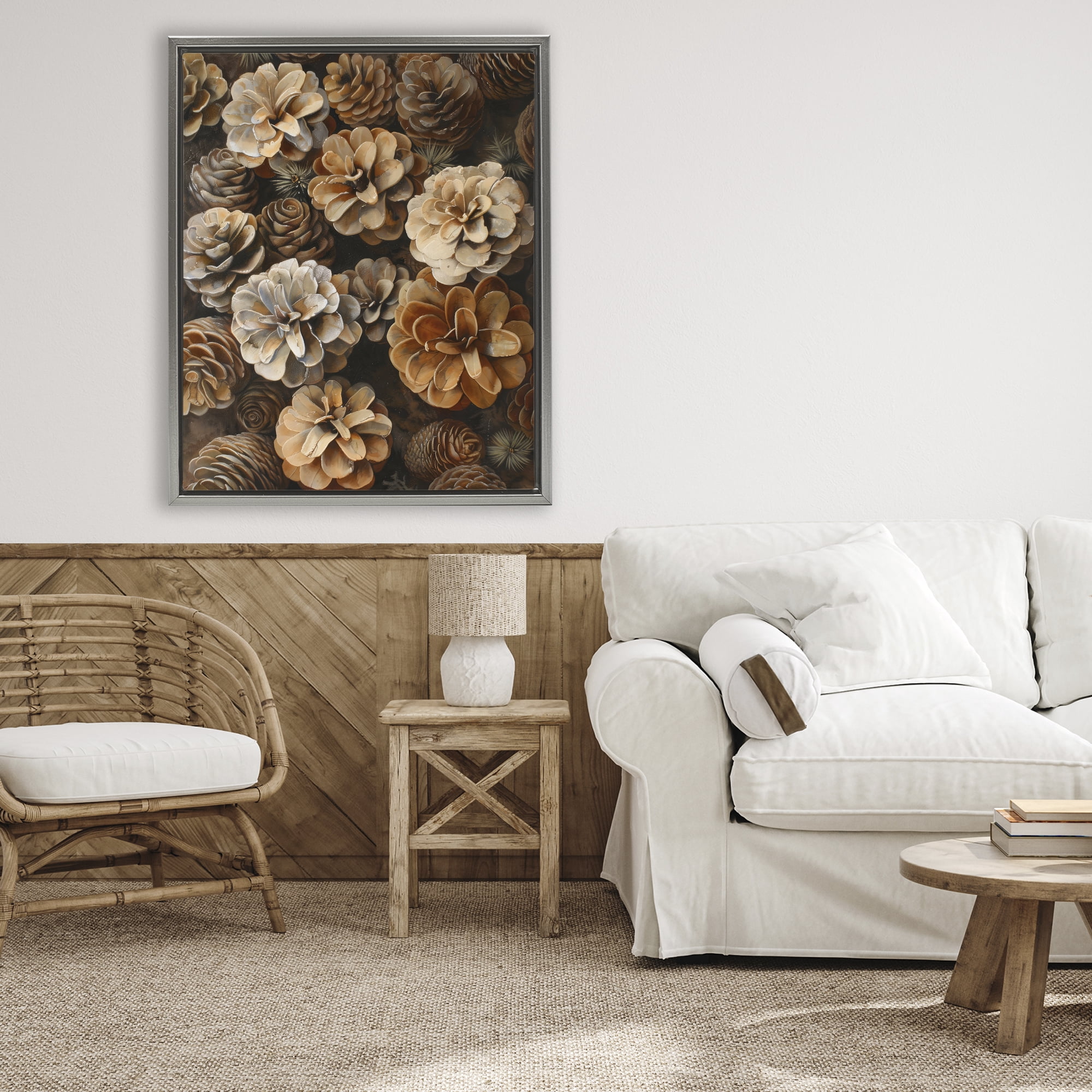 Stupell Industries Pinecone Arrangement Rustic Botanicals Gray Framed Floater Canvas Wall Art, design by Creative Studio