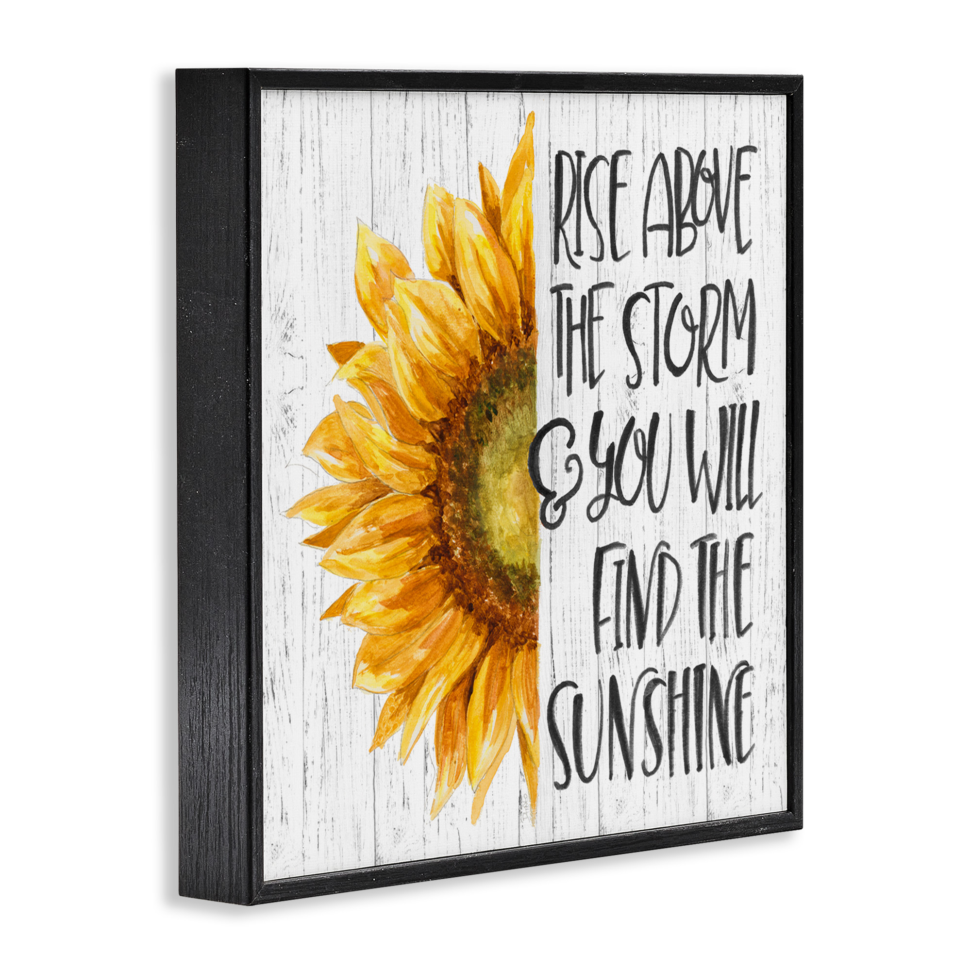 Stupell Industries Find Sunshine Motivational Sunflower Botanical & Floral Painting Black Framed Art Print Wall Art, 24 x 24