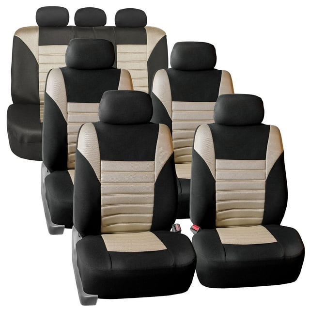FH Group Car Seat Covers Full Set Beige 3D Air Mesh - Universal Fit, Automotive Seat Covers, Airbag Compatible, Split Bench Rear Seat, Washable Car Seat Cover for SUV, Sedan