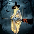 thumbnail image 2 of Taotanxi Hanging Ghost Decor(5Ft),Early Halloween Decorations Light-Up Flying Ghost on Broomstick with Witch Hat, Witch Broom, Spooky Cute Outdoor Halloween Decorations for Front Porch Yard Tree, 2 of 8