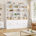 thumbnail image 6 of Homfa Triple Row 4 Tier Bookcase with Door, 70" Wide Large Bookshelf with 12 Display Cubicles, 72" Tall Farmhouse Bookcase for Home Office Living Room, White, 6 of 7