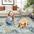 thumbnail image 5 of Memoryfield Machine Washable Area Rug 9' x 12', Non-Slip Backing, Soft Stain Resistant and Low Pile Faux Wool Accent Carpet, Vintage Printed Rugs for Living Room, Bedroom, Blue, 5 of 7