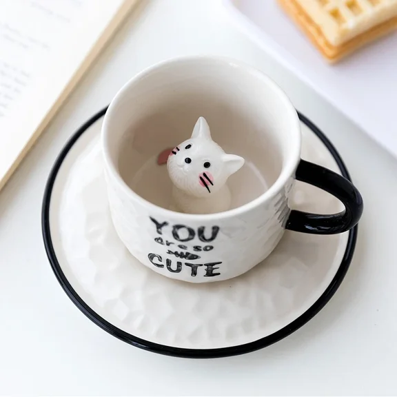 Cat Relief Ceramics Mug with Tray, 3D Animal Cat Claw, Porcelain Cup, Coffee Milk Tea Handle, Novelty Gifts (4,200ml)