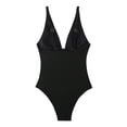 thumbnail image 5 of Generic Women One Piece Swimsuit Deep V Neck Tummy Control Bathing Suit Solid Color Sexy Swimwear High Cut Low Back Swimsuit, 5 of 5