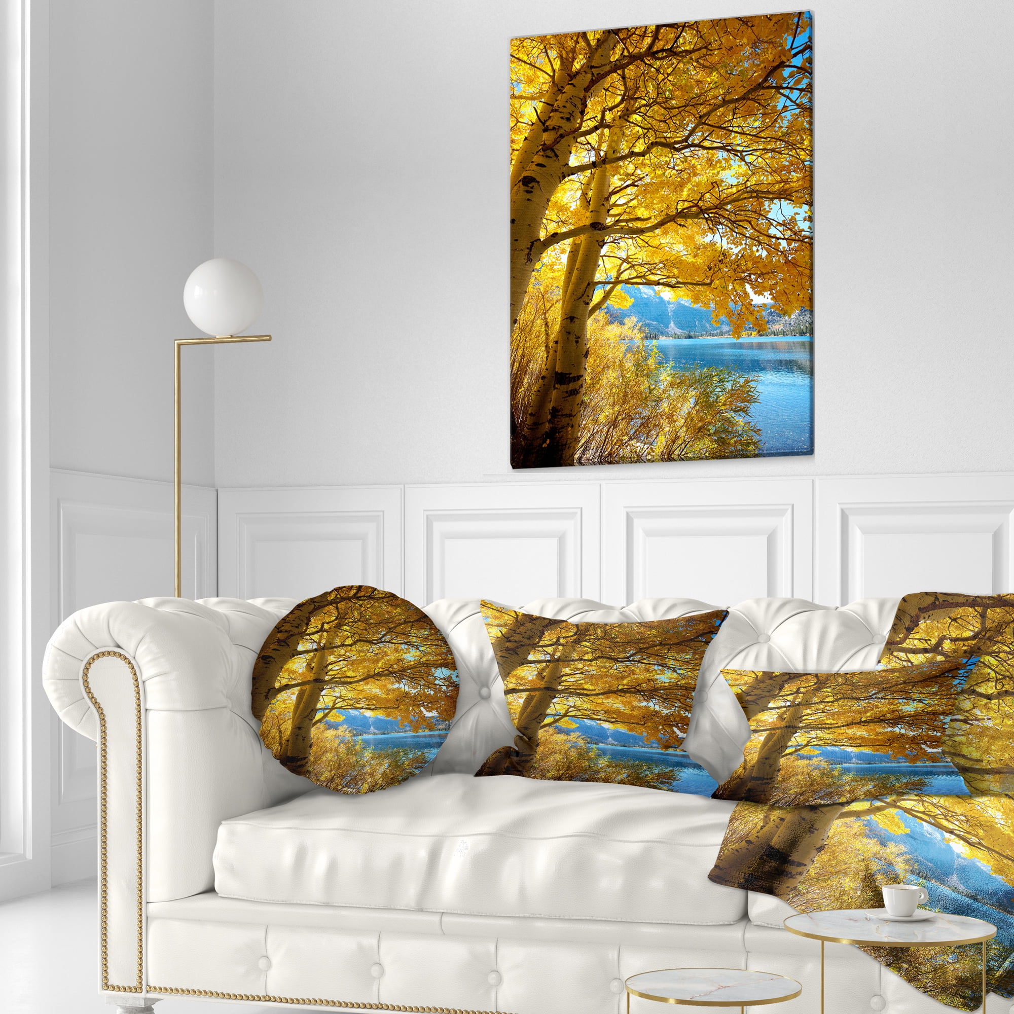 Designart Bright Yellow Autumn Tree - Landscape Printed Throw Pillow - 12x20