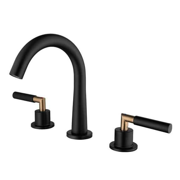 Solid Brass Three Hole Bathroom Sink Faucet, Two Handle Deck Mounted Widespread Faucet