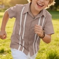 thumbnail image 6 of Zpanxa Toddler Boys Vertical Eyelet Stripe Trim Button Down Short Sleeve Shirts Lapel Collar Summer Casual Woven Dress Tops for Kids, 6 of 9