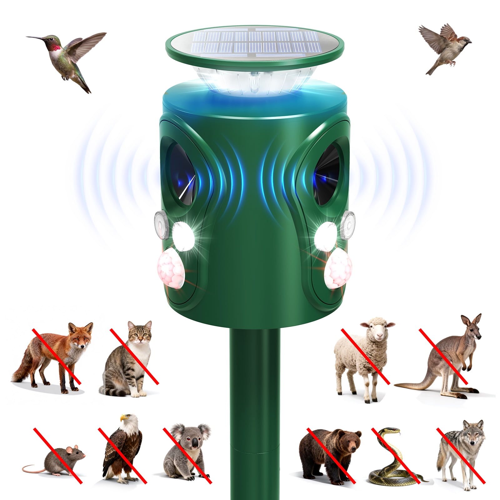 SUGIFT Solar Ultrasonic Cat Repellent Outdoor with Motion Sensor and Waterproof Design for Yard and Garden as a Humane Animal Repellent Outdoor, White