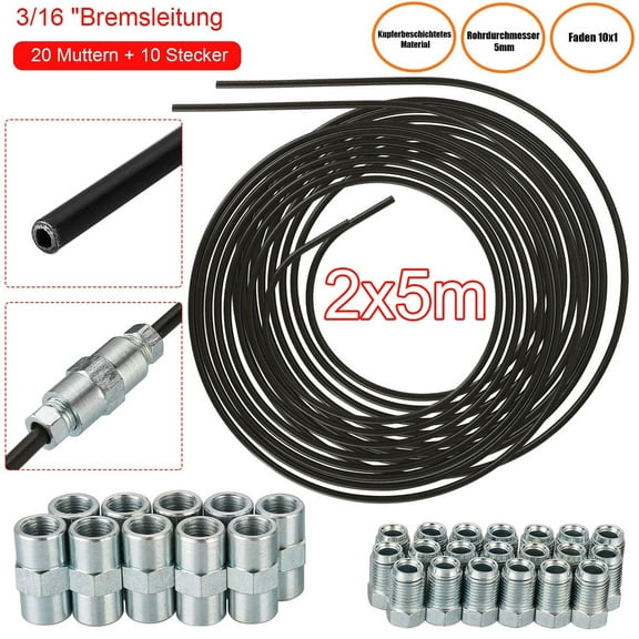 2*5m 3/16" (4.75mm) brake pipe with 20 nuts and 10 connector kit Auto Accessories