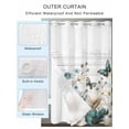 thumbnail image 4 of No Hook Shower Curtain with Snap-in Liner, Teal Tulip Butterfly Waterproof Fabric Bathroom Curtains, Beige Turquoise Floral Grey Wooden Bath Curtains & Mesh Top Window Stand Up Stall 36"x72", 4 of 9