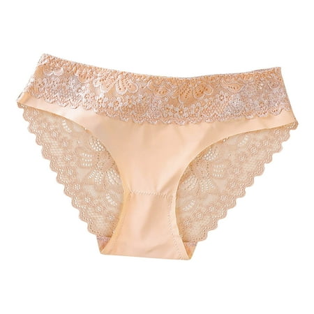 Bigersell Women Lingerie Bikini Panties Soft Comfortable Floral Lace Thong Underwear Womens G-String Thongs Ladies Lace Briefs Womens Underpants Beige M