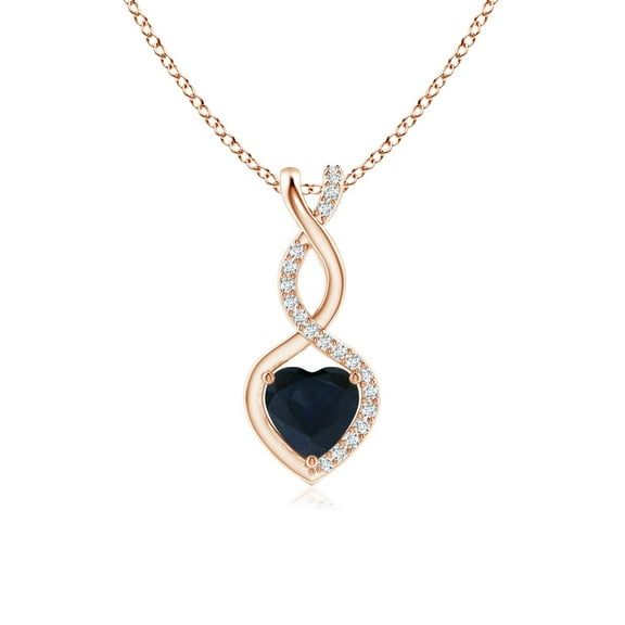 ANGARA Natural Sapphire Infinity Heart Pendant with Diamonds in 14K Rose Gold for Women (Size-5mm) | September Birthstone, Anniversary, Jewelry Gift for Women | Natural Blue Sapphire Necklace
